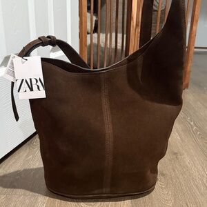 Zara Dark Brown Suede Hobo Bag
